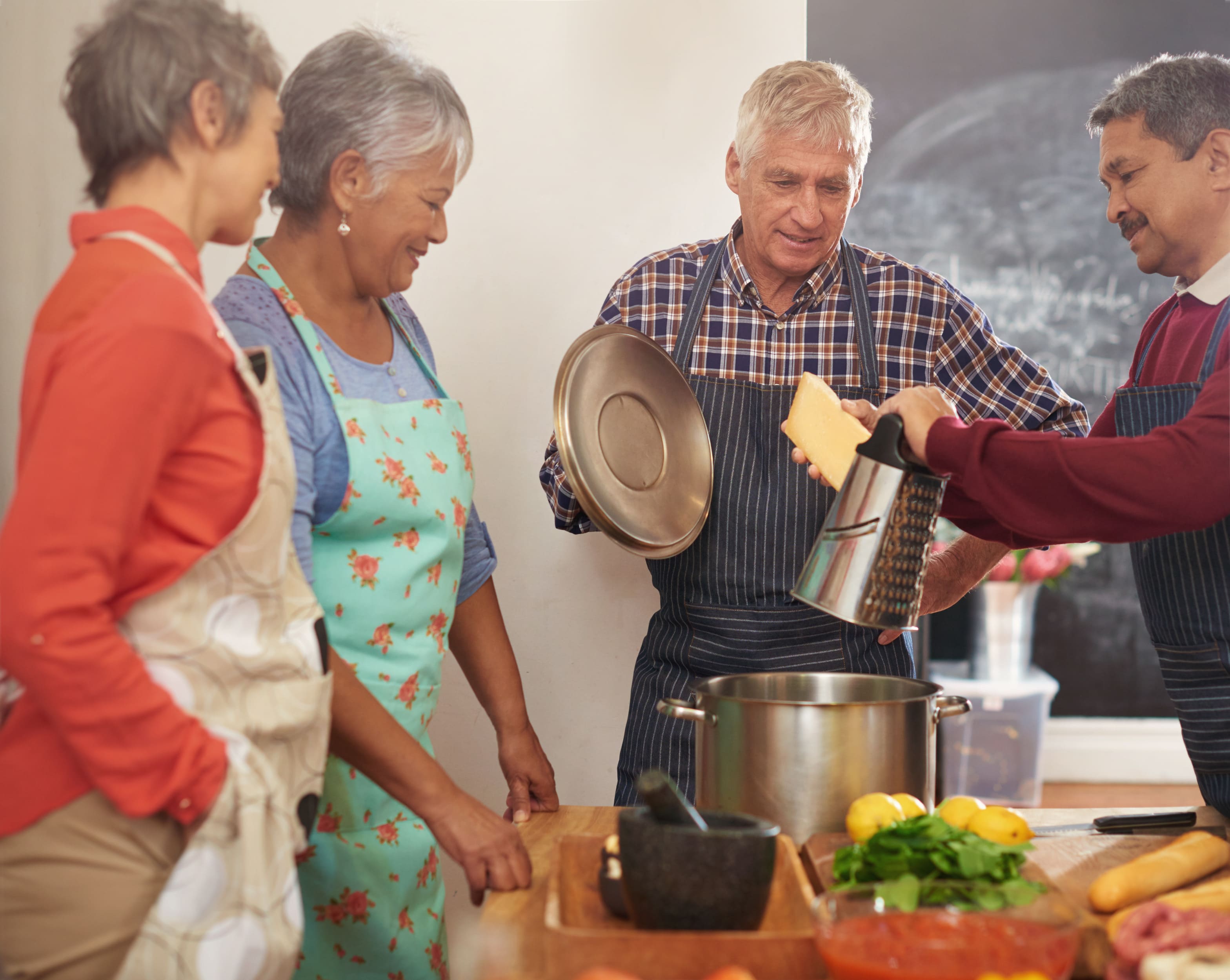 Seniors participating in a cooking class